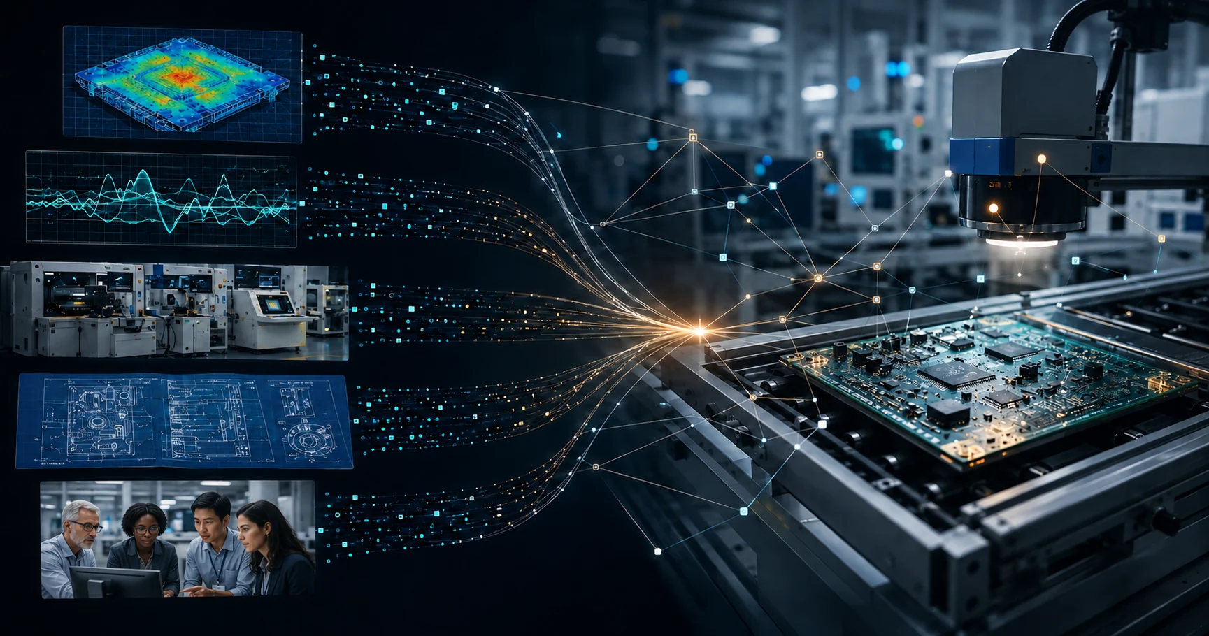 Manufacturing equipment, process and inspection evidence, engineering models, and people converging into connected engineering intelligence